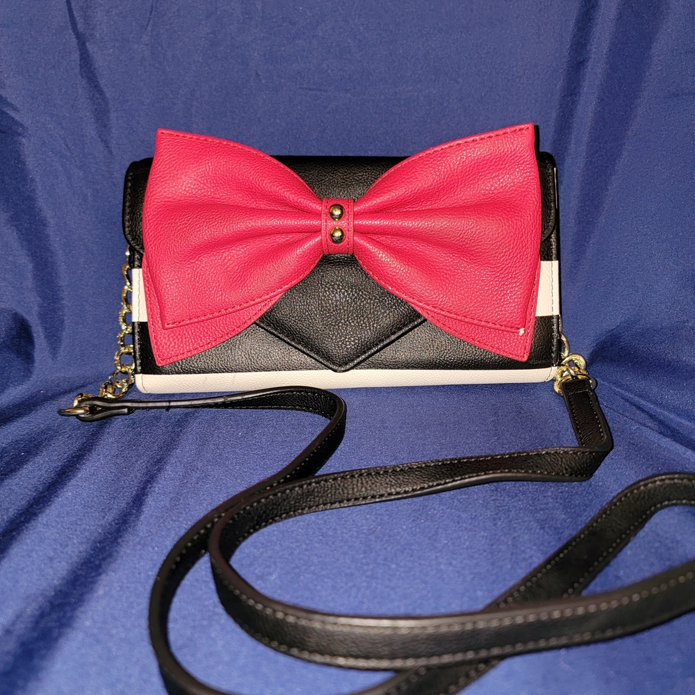 Betsey Johnson Black and Red Bow Crossbody Bag